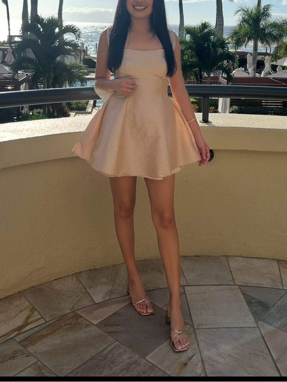 Peach Square-Neck Mini Dress